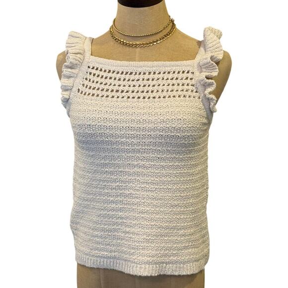 Madewell Tops - MADEWELL Ivory Knit Ruffle Sweater 100% Cotton Top Shirt Women size S Boho